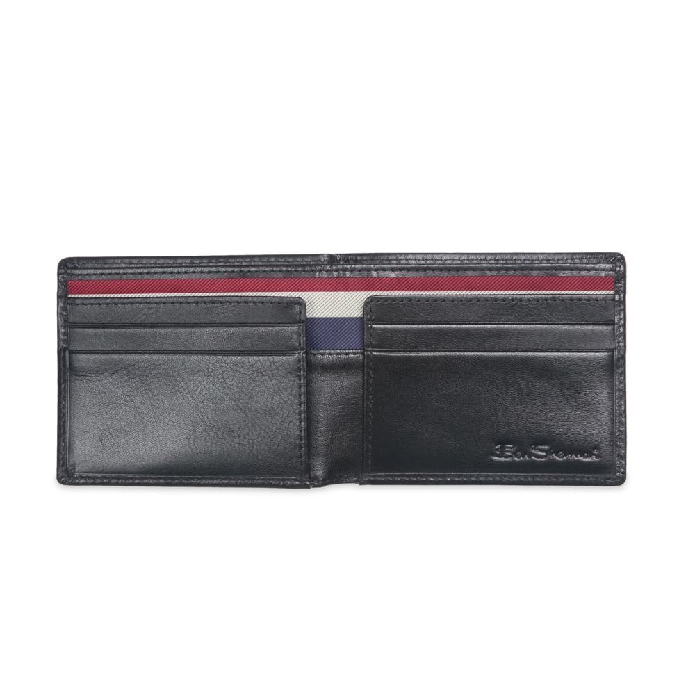 Ben Sherman Men's Bi-Fold Wallet Striped Ribbon - Black