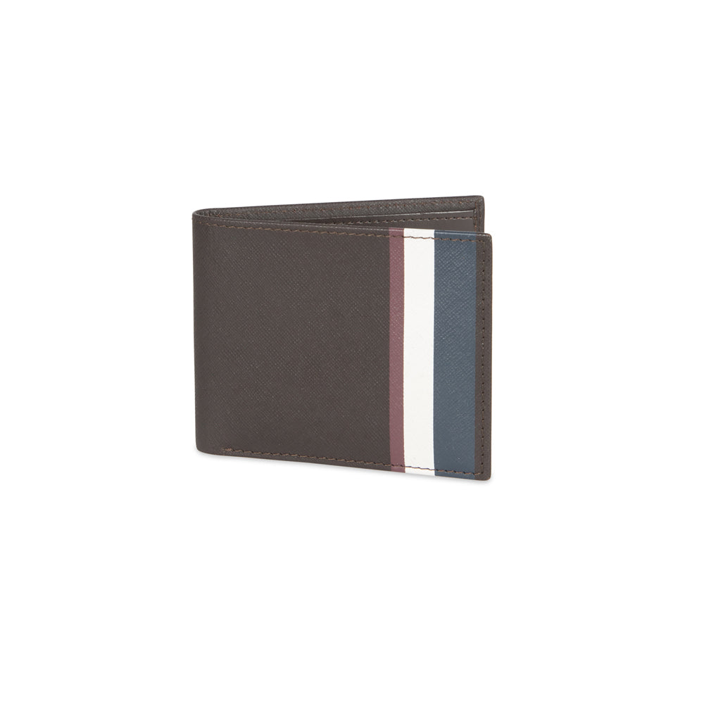 Ben Sherman Men's Leather Slim Bifold Wallet Printed Stripes - Brown