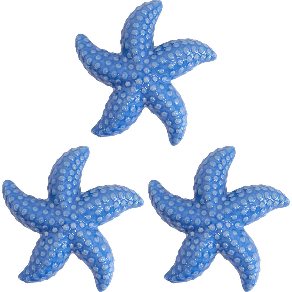3PK LVD Starfish Ceramic Figurine Home Decor Medium Blue