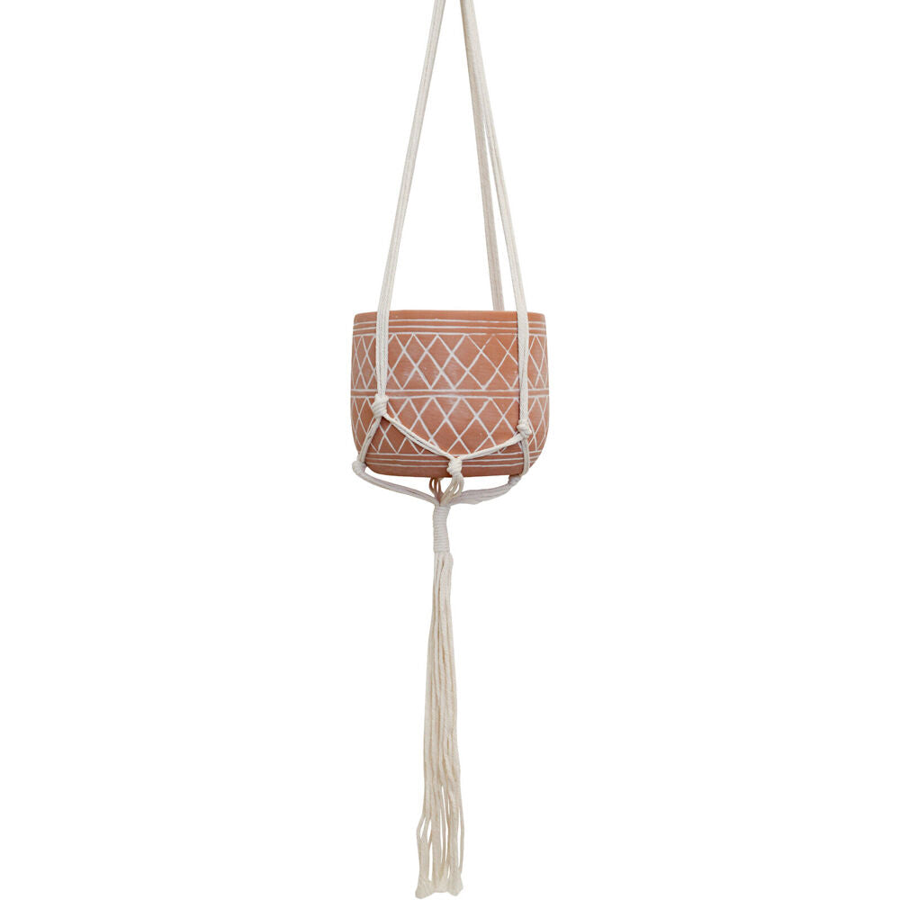 4PK LVD Terracotta Hanging Indoor Lattice Pot Planter 19.5x19.5x14cm Natural