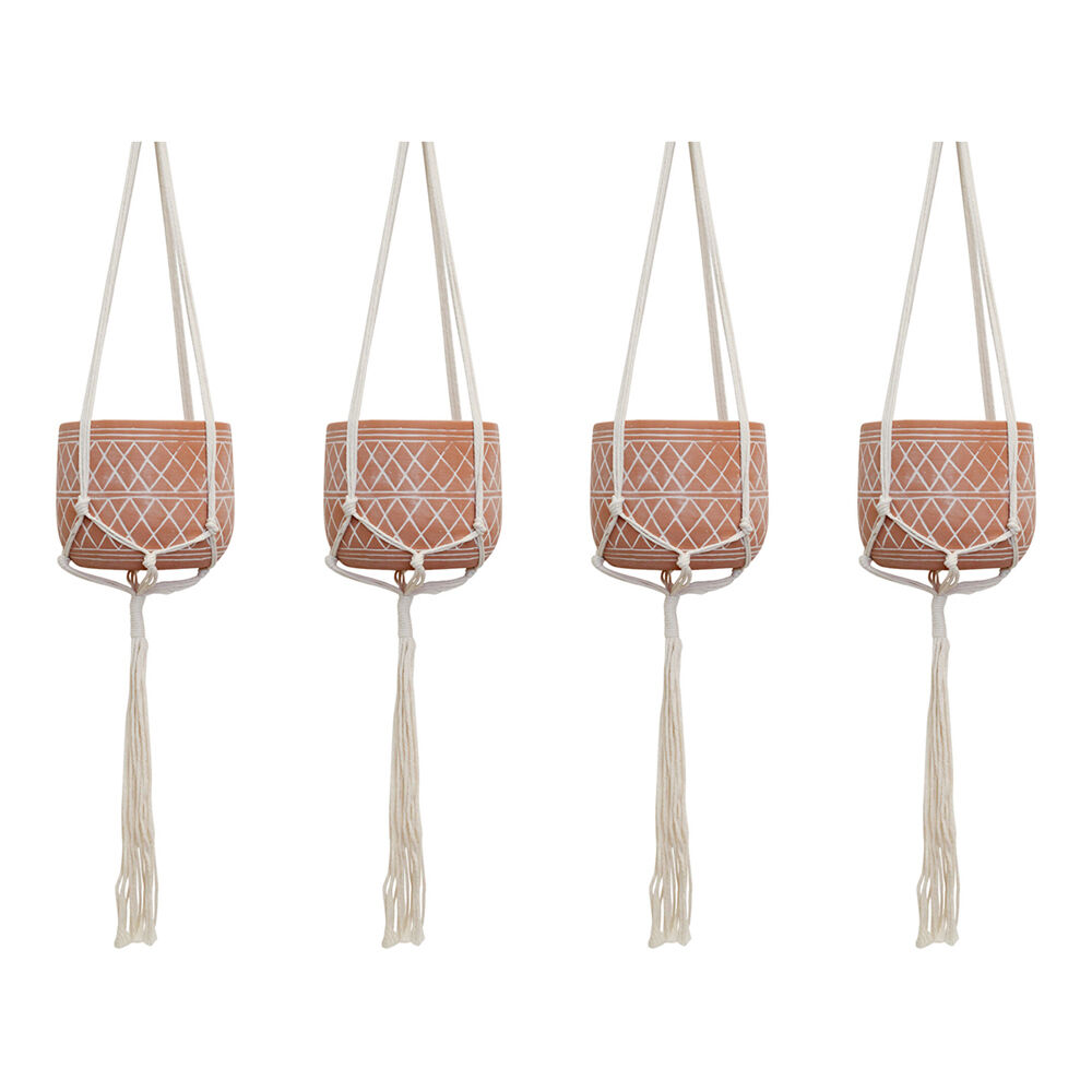 4PK LVD Terracotta Hanging Indoor Lattice Pot Planter 19.5x19.5x14cm Natural