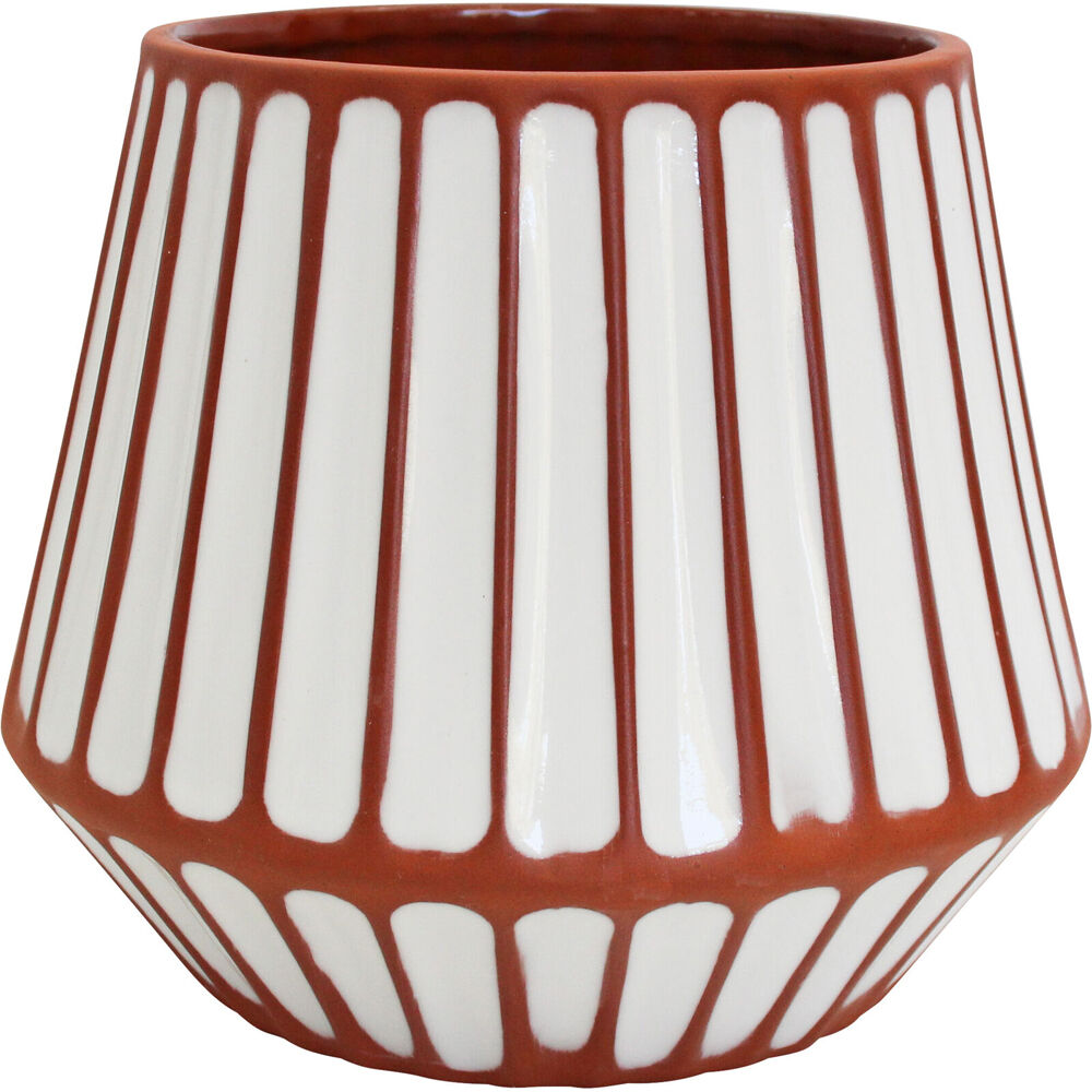 LVD Terracotta Decorative Geometric Indoor Planter Pot 16x14cm White Lines
