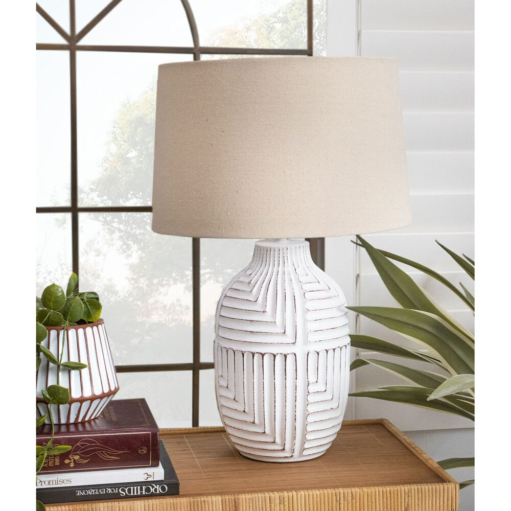 LVD Terracotta Decorative Geometric Indoor Planter Pot 16x14cm White Lines