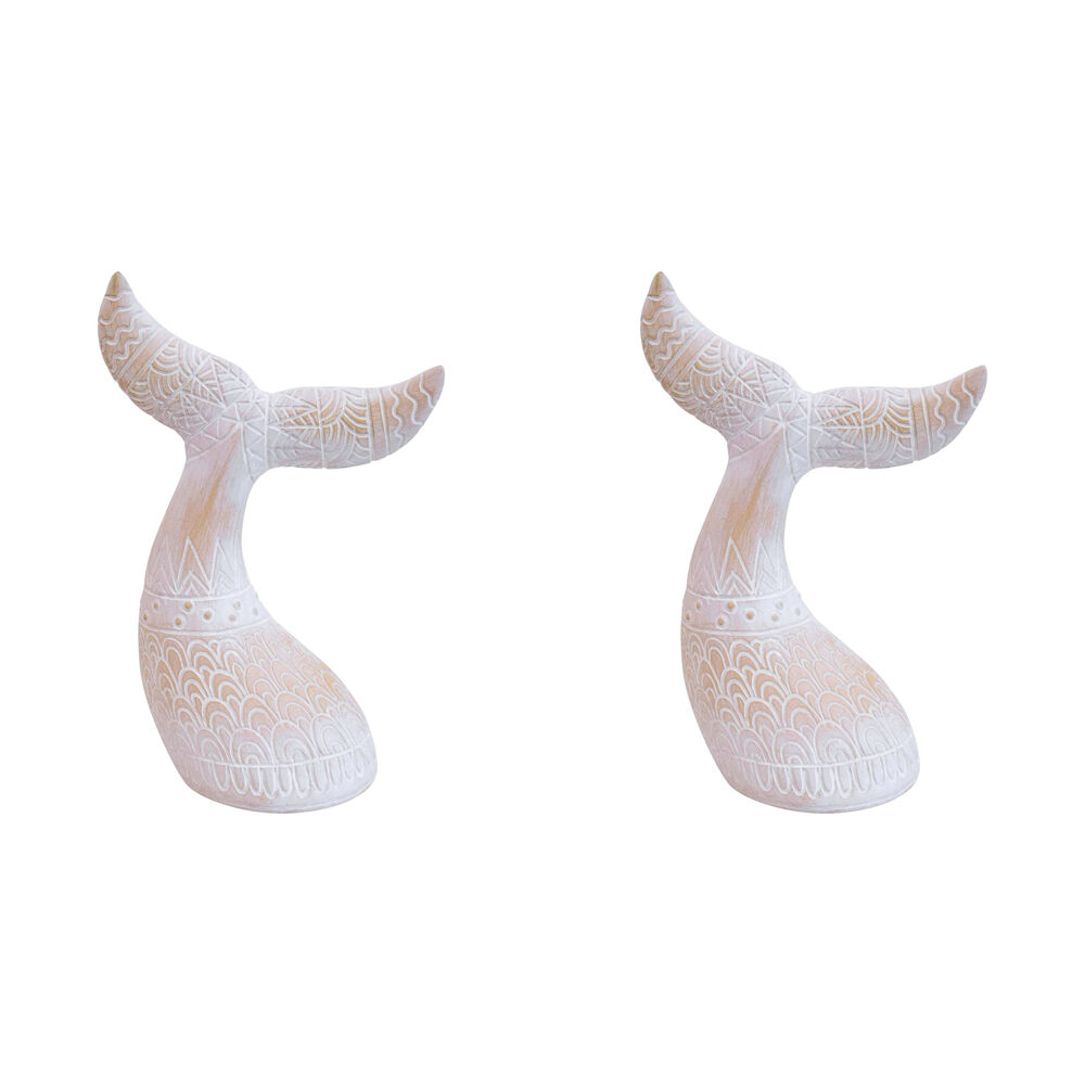 2PK LVD Whale Tail Carved Polyresin Figurine Home/Office Decor Medium