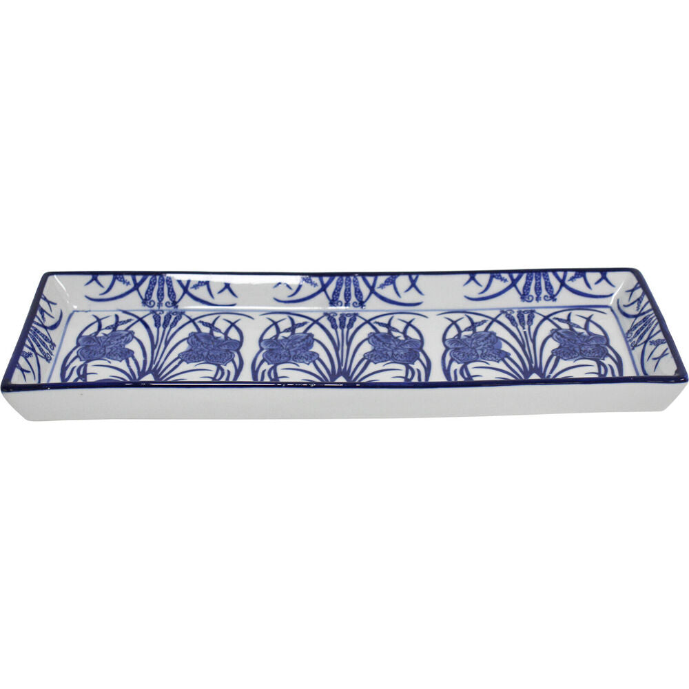 2PK LVD Porcelain Rectangular Plate Trinket Display Tray 35x13cm Iris/Rush