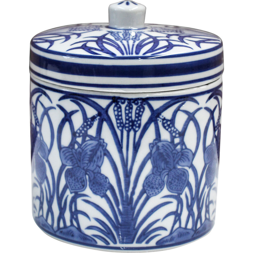 2PK LVD Porcelain Iris/Rush Canister Home Decoration 12x12x15cm Blue/White