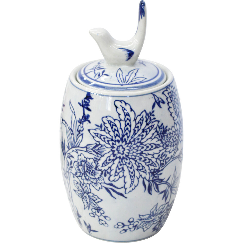 2PK LVD Porcelain Boho Bird Large Decorative Storage Jar 11x23cm Blue/White