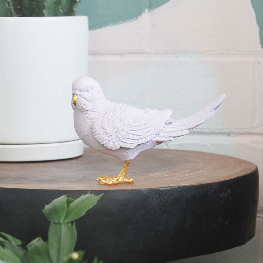 White Moose Budgie Home Decor Resin Sculpture/Figurine 14x10.5x6cm Lilac/Gold