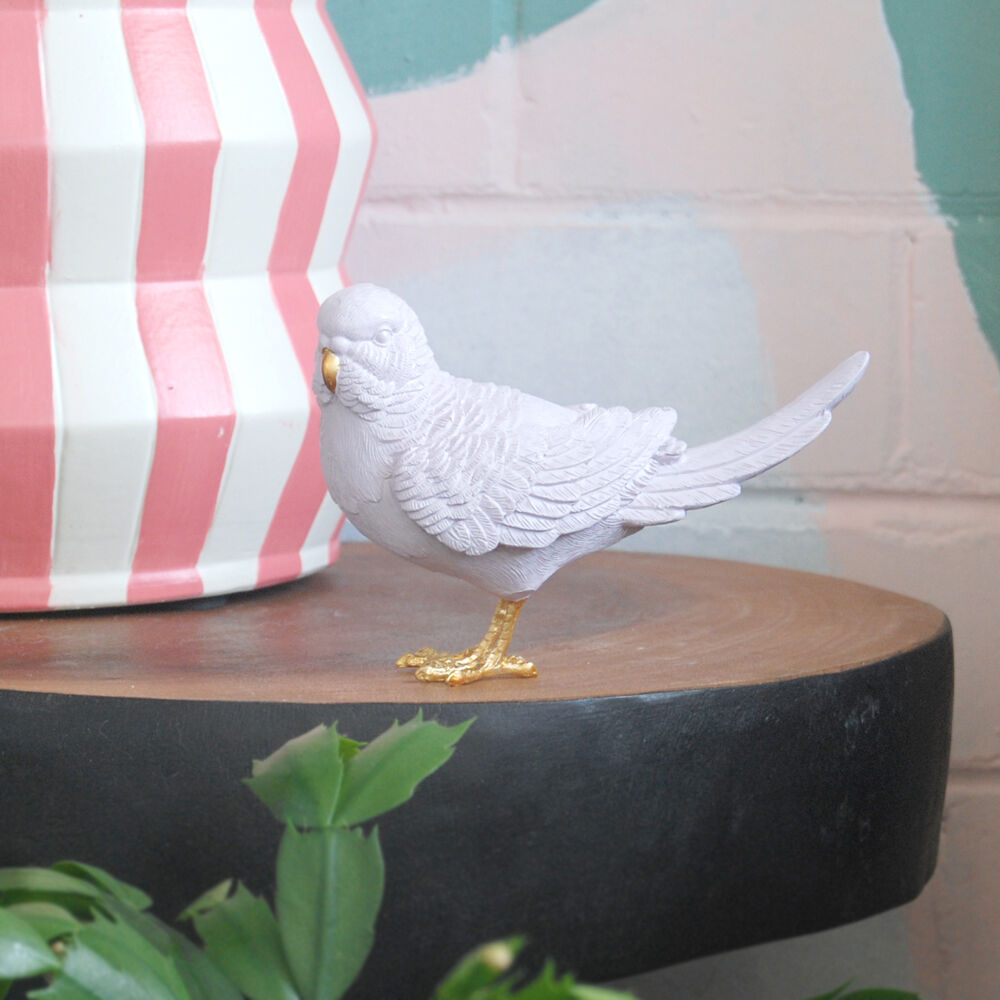 White Moose Budgie Home Decor Resin Sculpture/Figurine 14x10.5x6cm Lilac/Gold