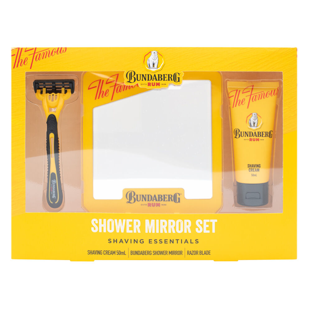 3pc Bundaberg Shower Mirror Set Mens Shaving Essentials Set