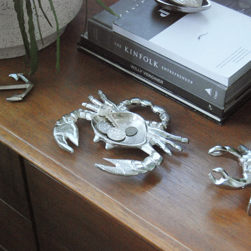 White Moose Crab Home Decor Metal Trinket Bowl/Tray Organiser 19x17x2.5cm Silver