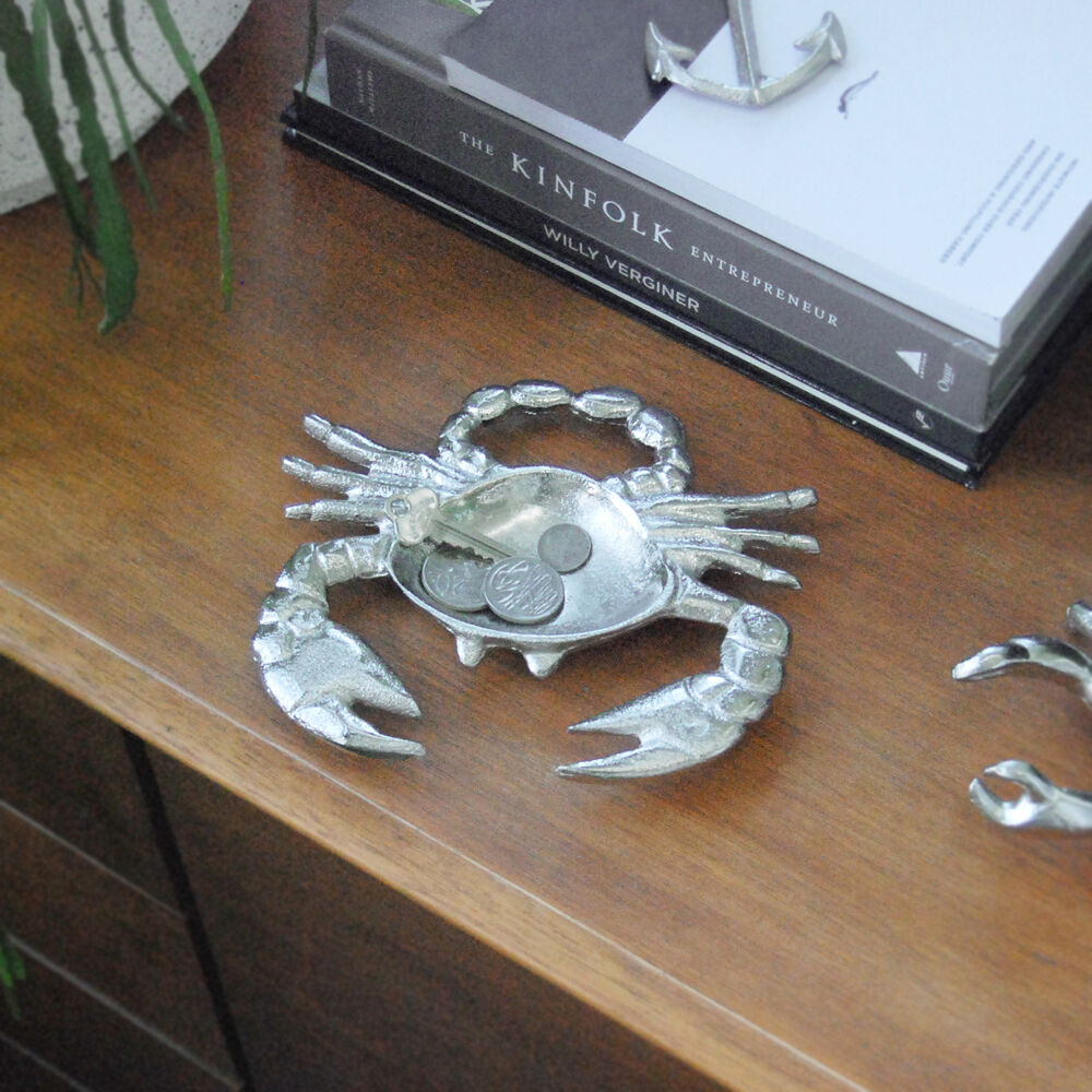 White Moose Crab Home Decor Metal Trinket Bowl/Tray Organiser 19x17x2.5cm Silver