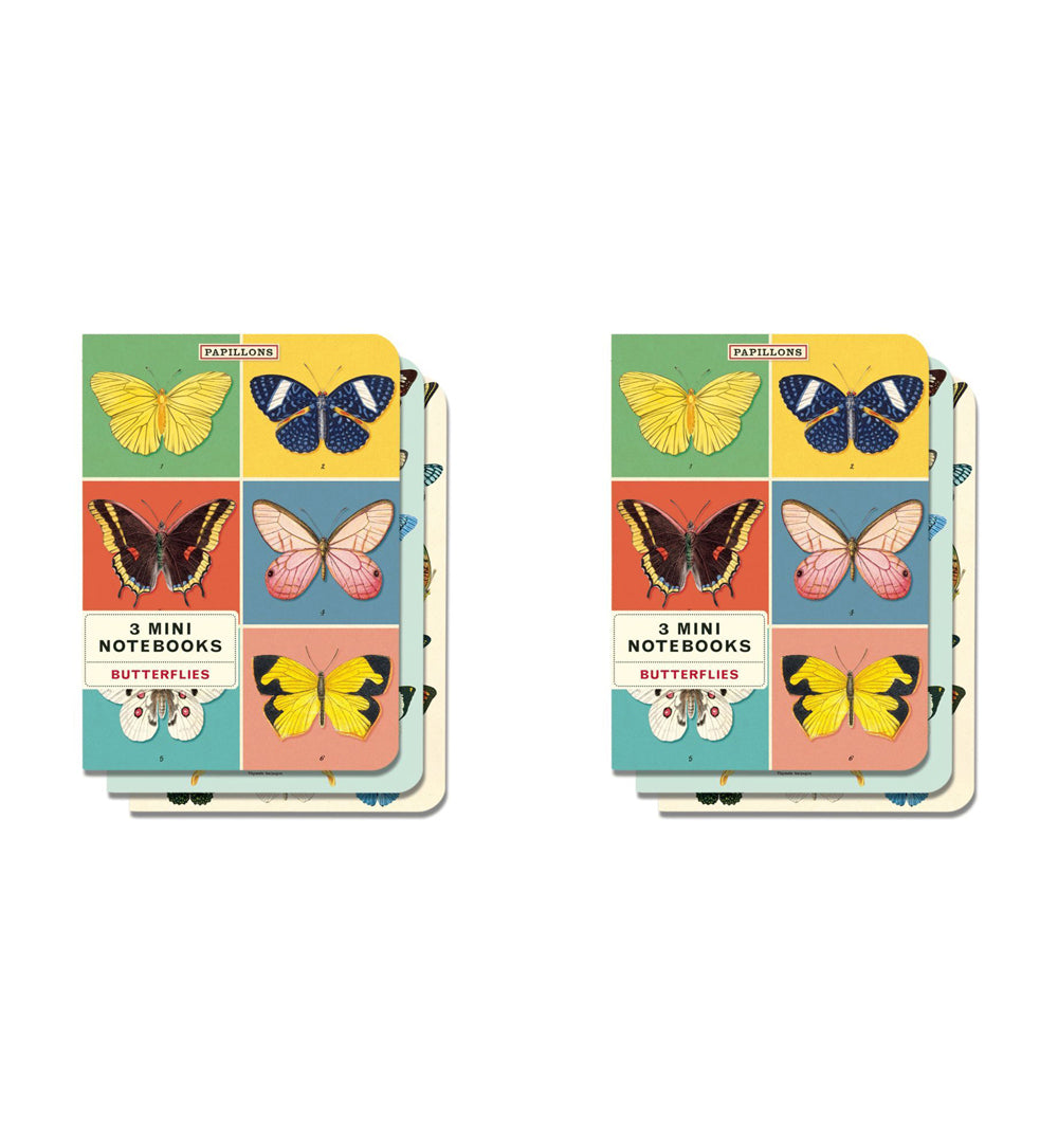 2x 3pc Cavallini Mini Notebook Set Writing Stationery - Butterflies