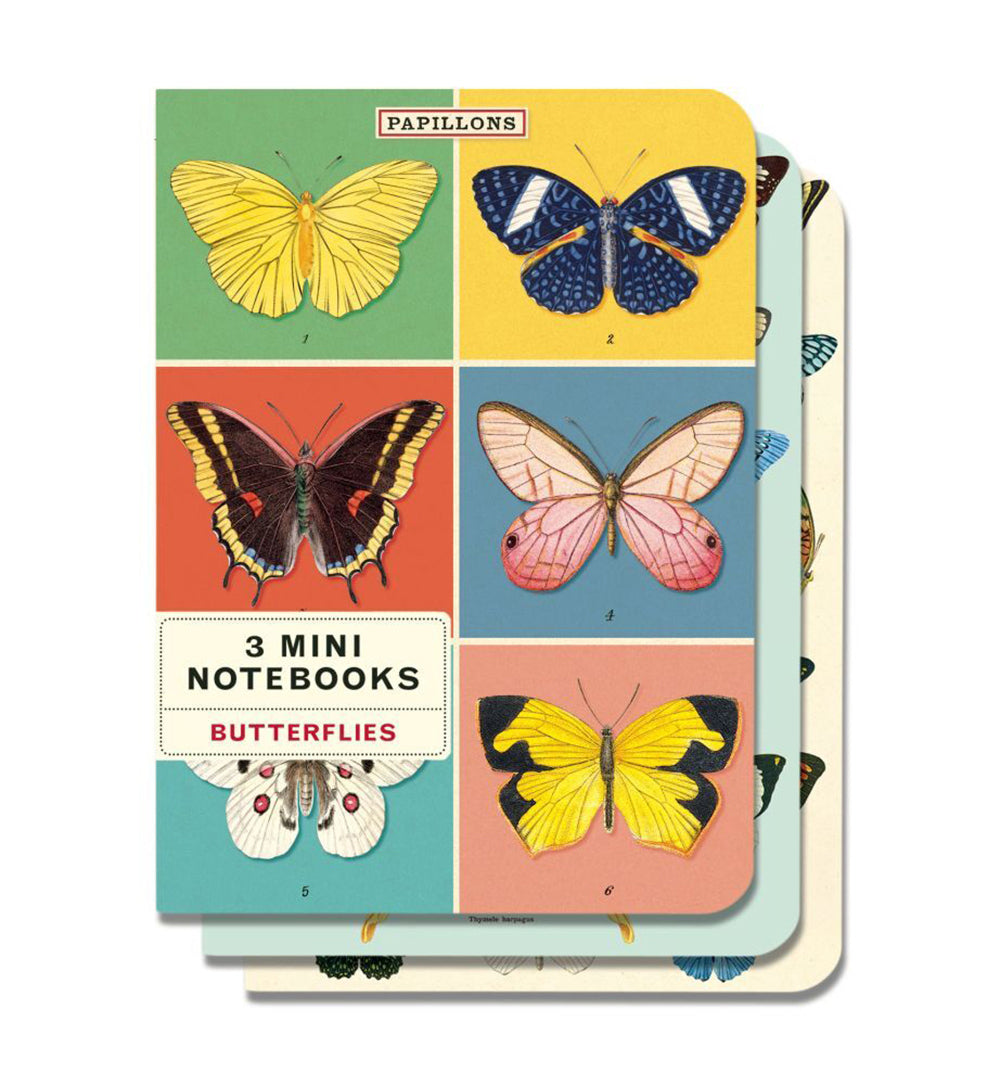 2x 3pc Cavallini Mini Notebook Set Writing Stationery - Butterflies