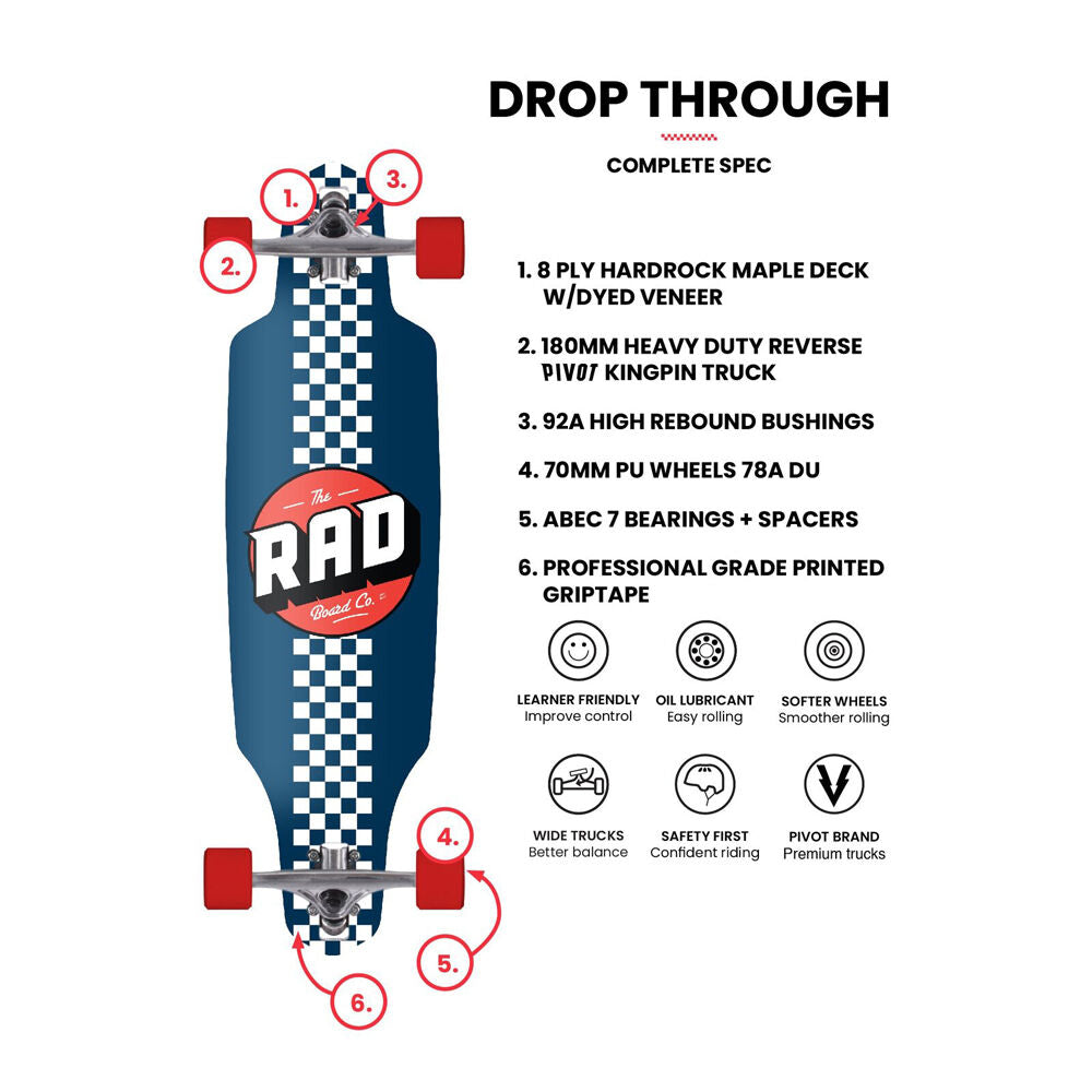 Rad Board Co Complete Drop Through Outdoor Longboard Deck Bamboo Cabin 9in