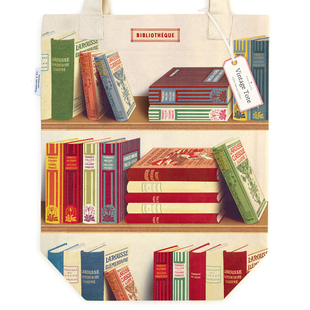 Cavallini Cotton Carry All Tote Bag 33x40cm - Library Books