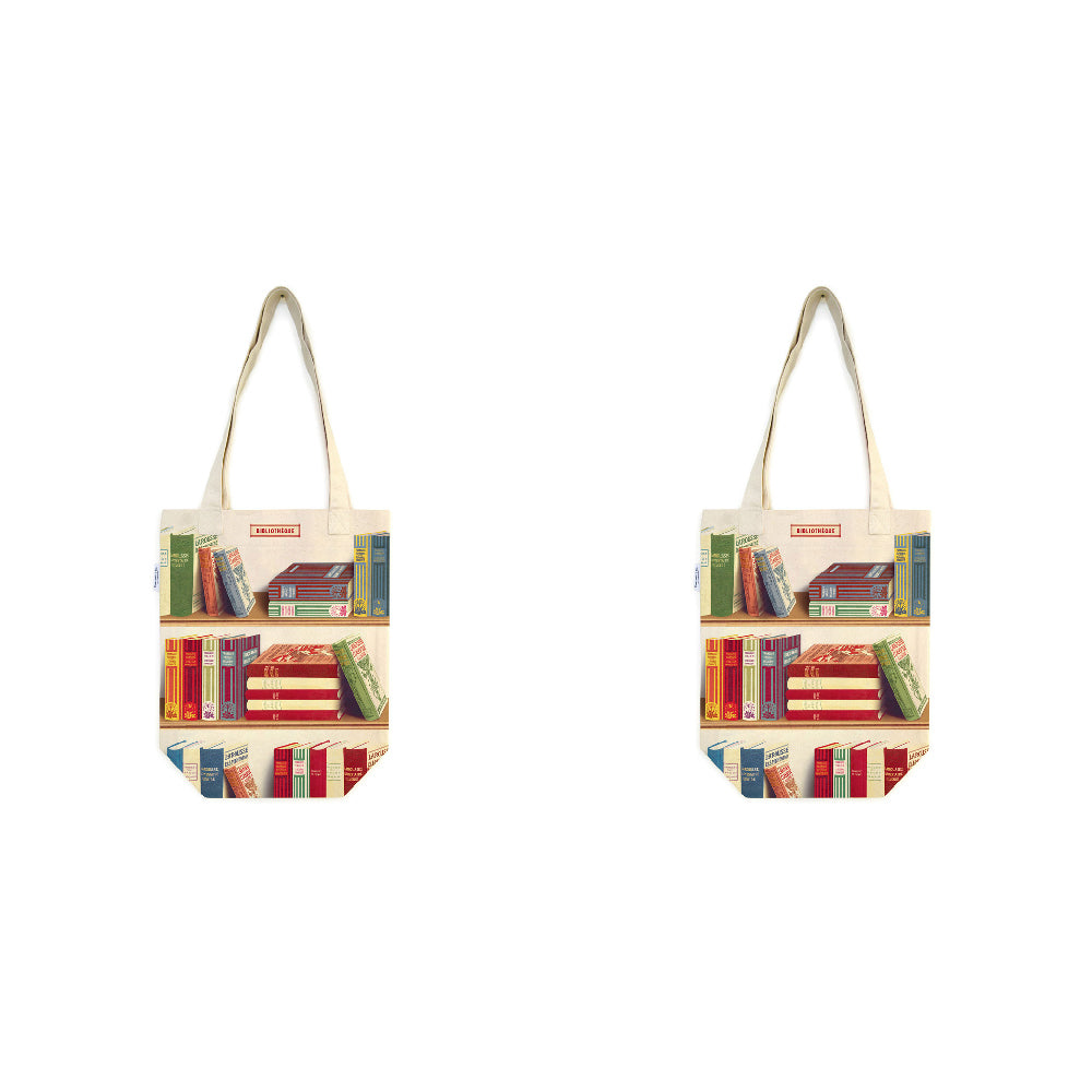 2PK Cavallini Cotton Carry All Tote Bag 33x40cm - Library Books