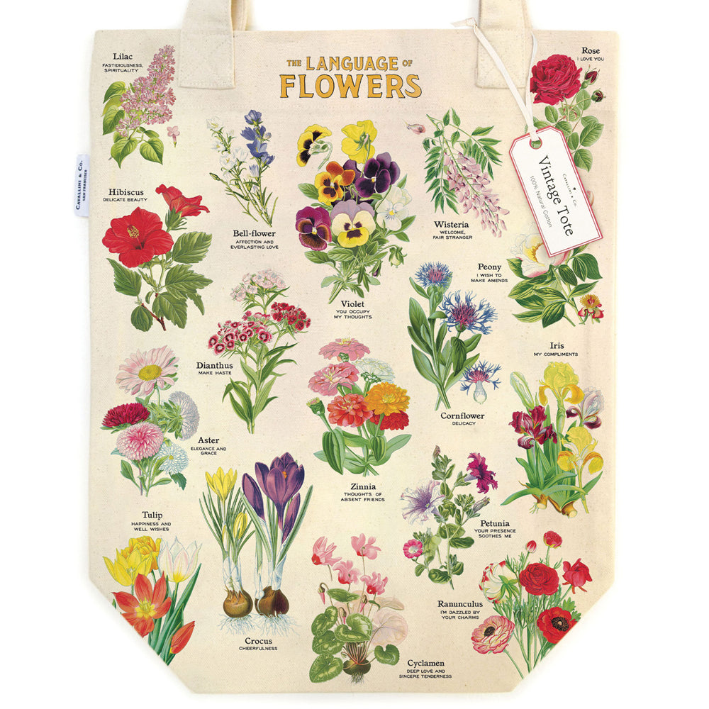 2PK Cavallini Cotton Carry All Tote Bag 33x40cm - Language of Flowers