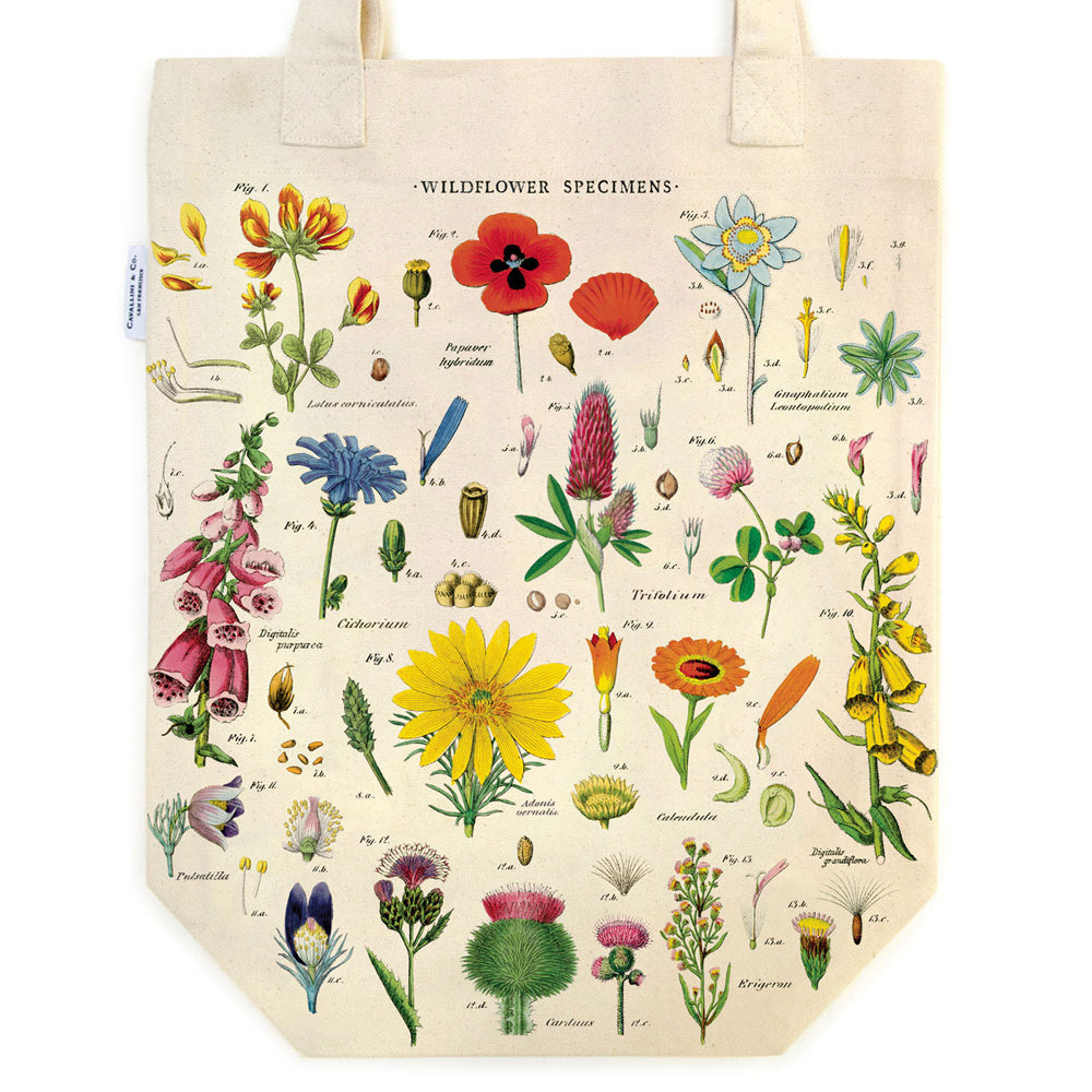 2PK Cavallini Cotton Carry All Tote Bag 33x40cm - Wildflowers