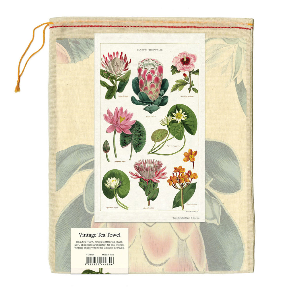 Cavallini Cotton Kitchen Tea Towel 48x80cm - Tropical Plants