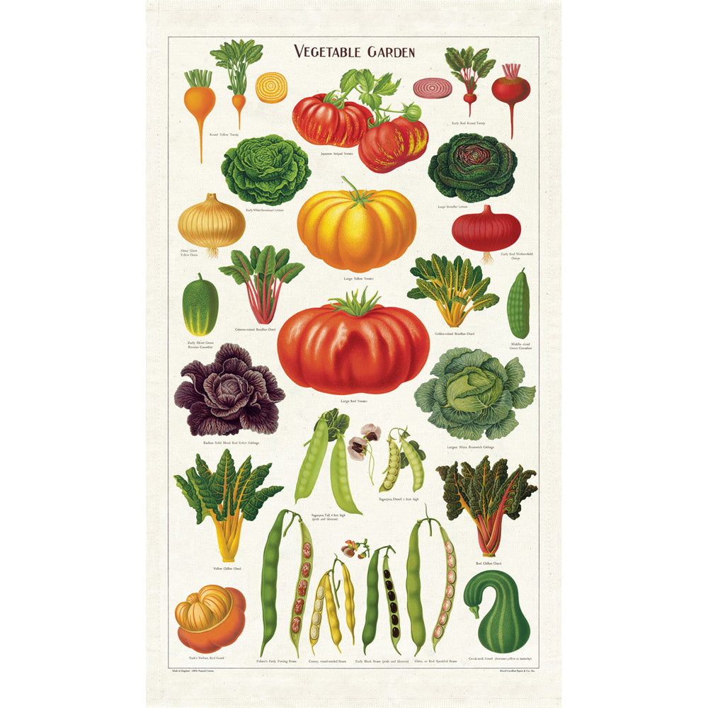 Cavallini Cotton Kitchen Tea Towel 48x80cm - Vegetable Garden