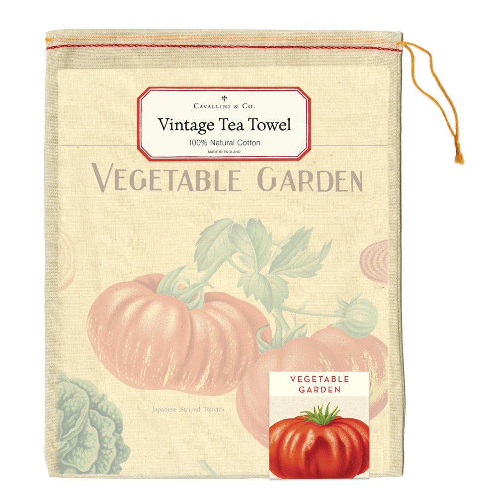 Cavallini Cotton Kitchen Tea Towel 48x80cm - Vegetable Garden
