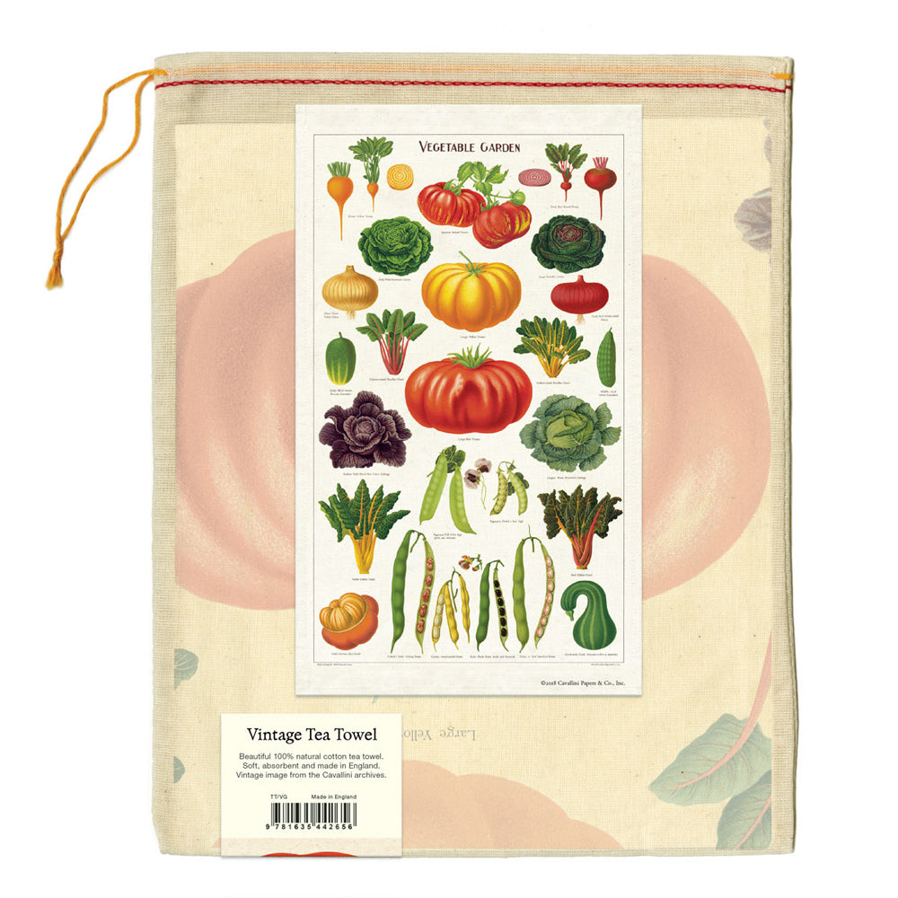 Cavallini Cotton Kitchen Tea Towel 48x80cm - Vegetable Garden
