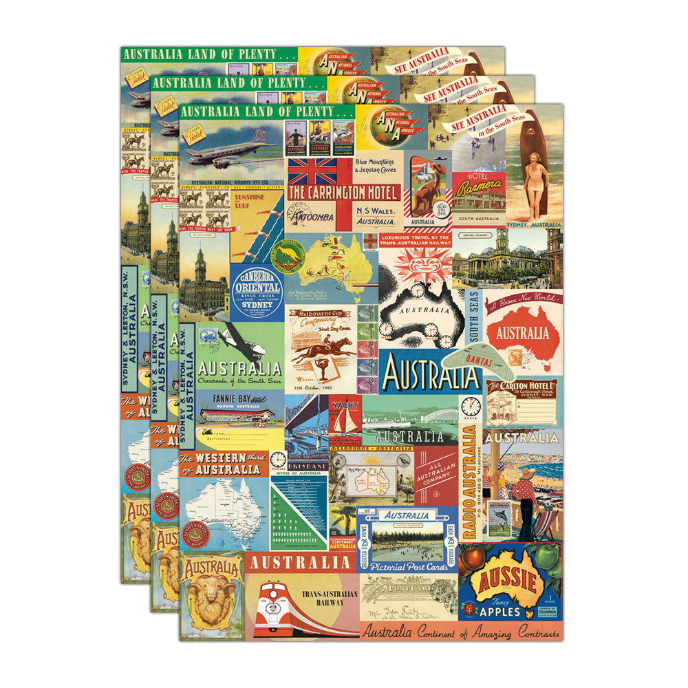 3PK Cavallini Paper Poster Prints/Gift Wrap 50x70cm - Australian Collage 2