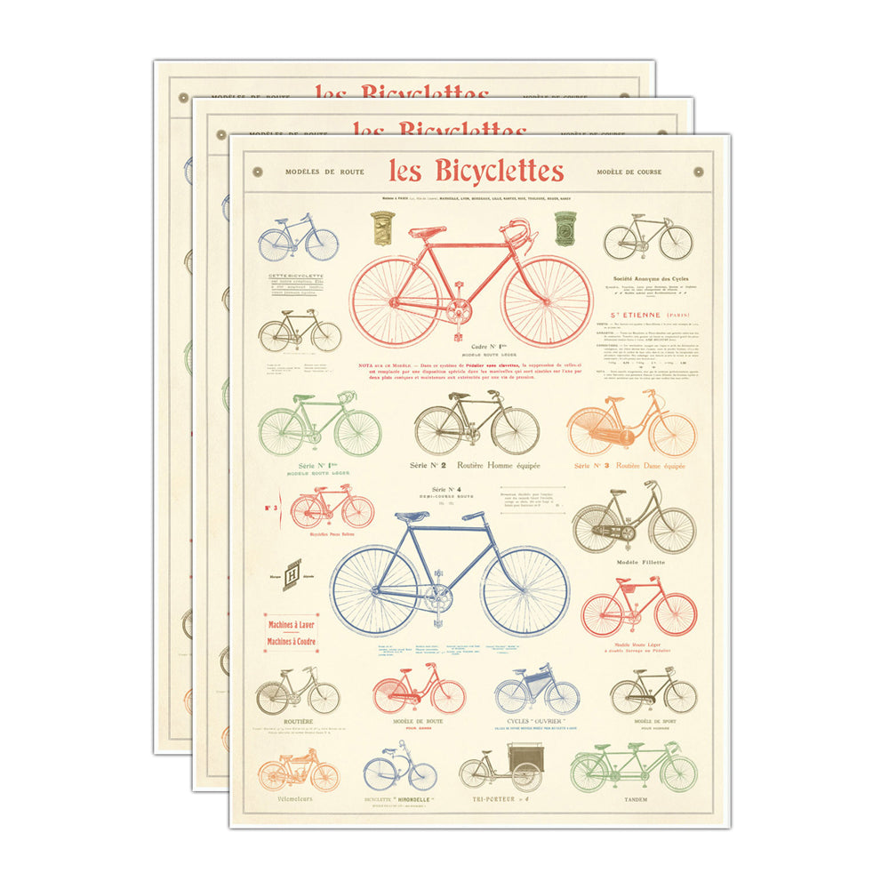 3PK Cavallini Paper Poster Prints/Gift Wrap 50x70cm - Les Bicyclettes