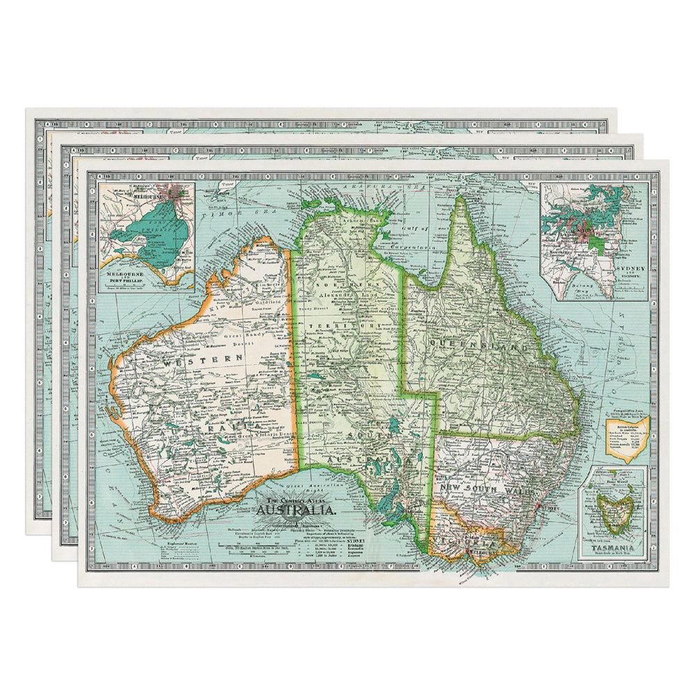 3PK Cavallini Paper Poster Prints/Gift Wrap 70x50cm - Map Australia