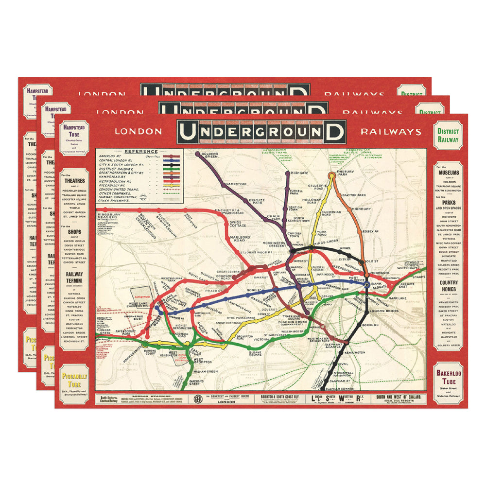 3PK Cavallini Paper Poster Prints/Gift Wrap 70x50cm - London Underground