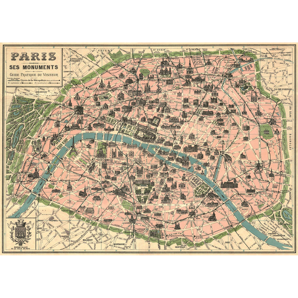 3PK Cavallini Paper Poster Prints/Gift Wrap 70x50cm - Map Paris