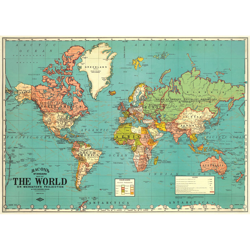 3PK Cavallini Paper Poster Prints/Gift Wrap 70x50cm - Map World 4
