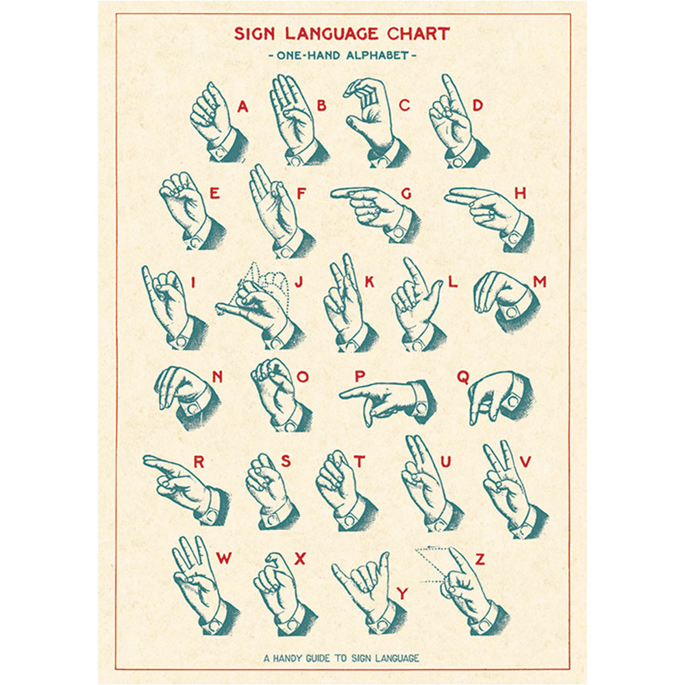 6PK Cavallini Paper Poster Prints/Gift Wrap 50x70cm - Sign Language Chart