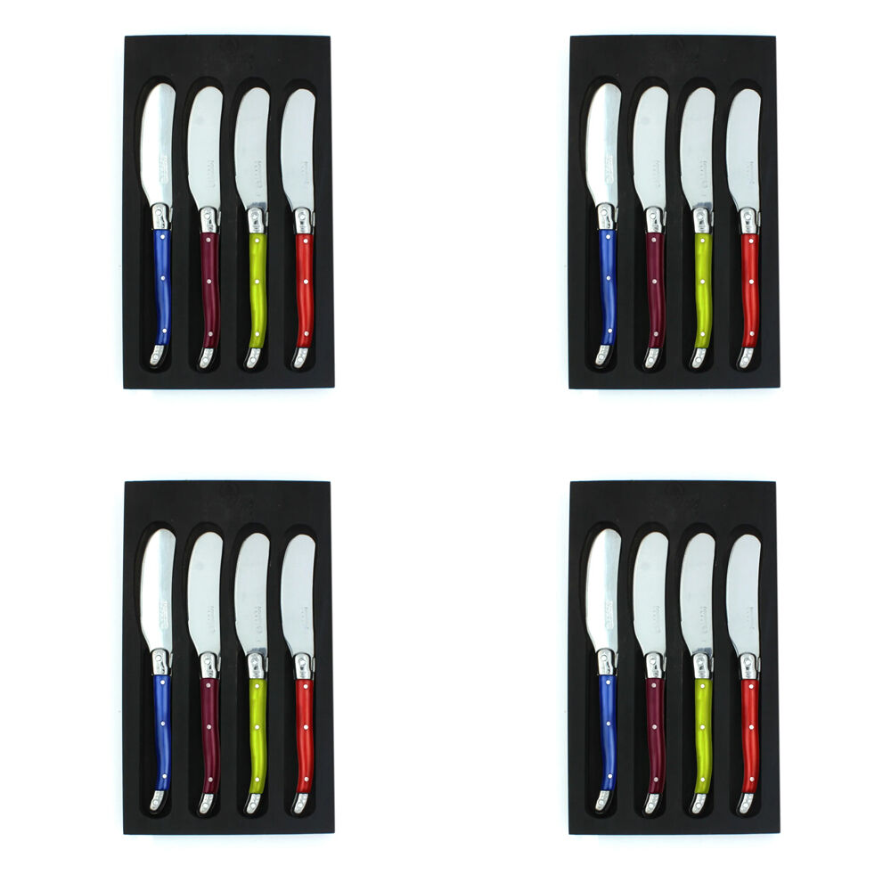 4x 4pc Laguiole Elite Pate/Soft Cheese Knife Set Multicoloured Pearl Effect