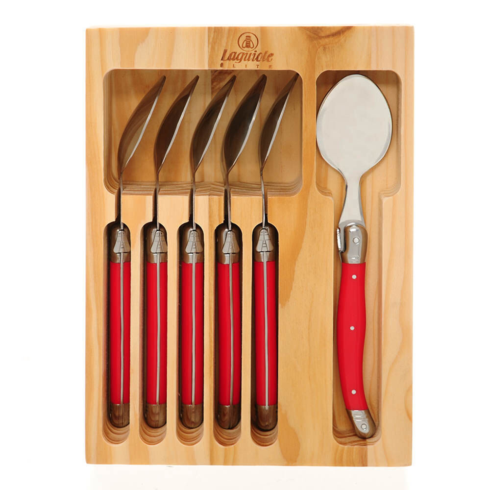 2x 6pc Laguiole Elite Dinner Spoon Kitchen Cutlery Set Stainless Steel Red