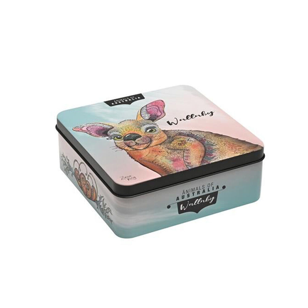 2PK Banksia Red Wallaby Decorative Tin w/Lemon Myrtle Butter Finger Biscuits 150g