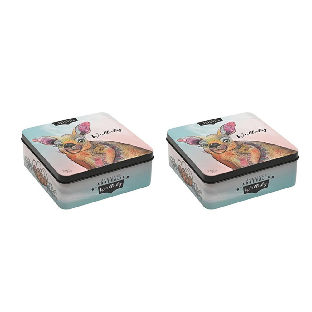2PK Banksia Red Wallaby Decorative Tin w/Lemon Myrtle Butter Finger Biscuits 150g