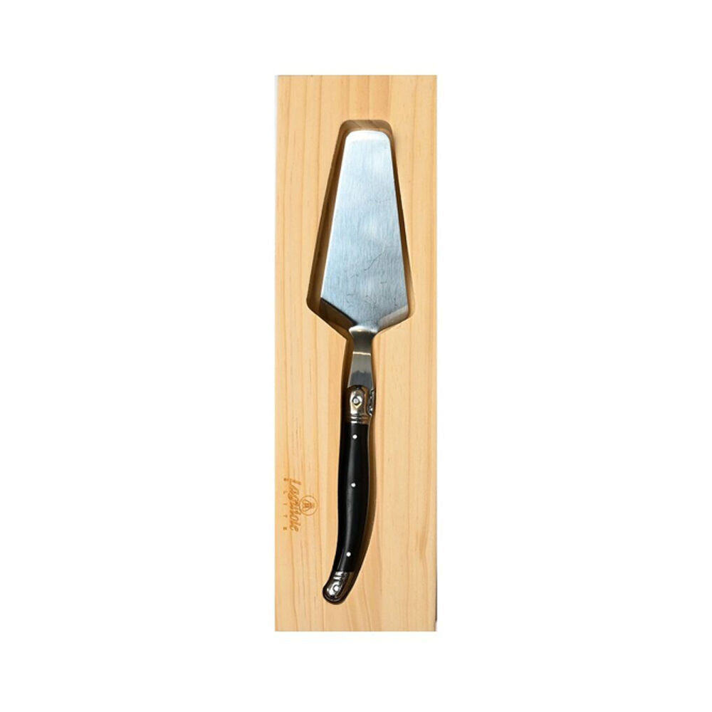 2PK Laguiole Elite Cake Server Stainless Steel w/Pine Wood Tray Black Handle