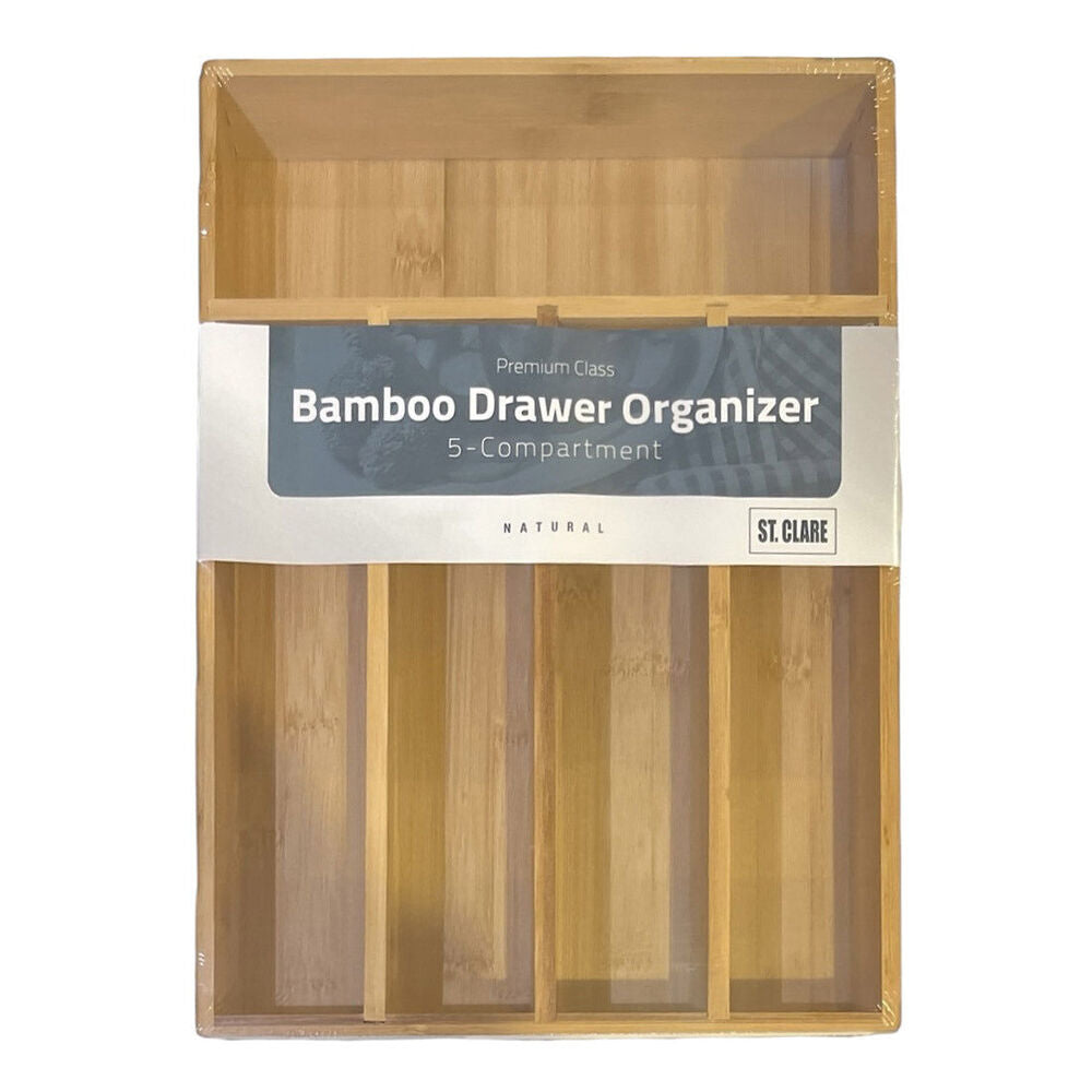 St. Clare Cutlery Tray 5 Compartment Bamboo Organiser Kitchen Accessory 35cm