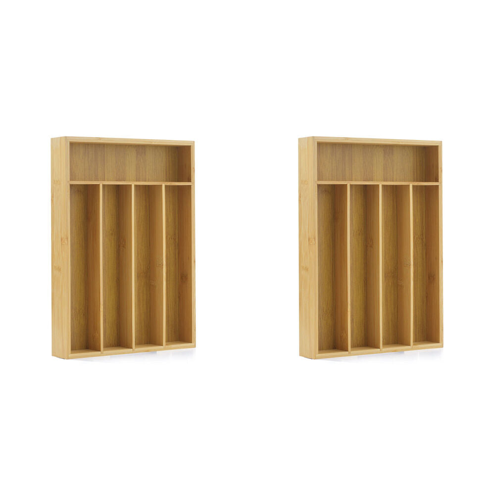 2PK St. Clare Cutlery Tray 5 Compartment Bamboo Organiser Kitchen Accessory 35cm