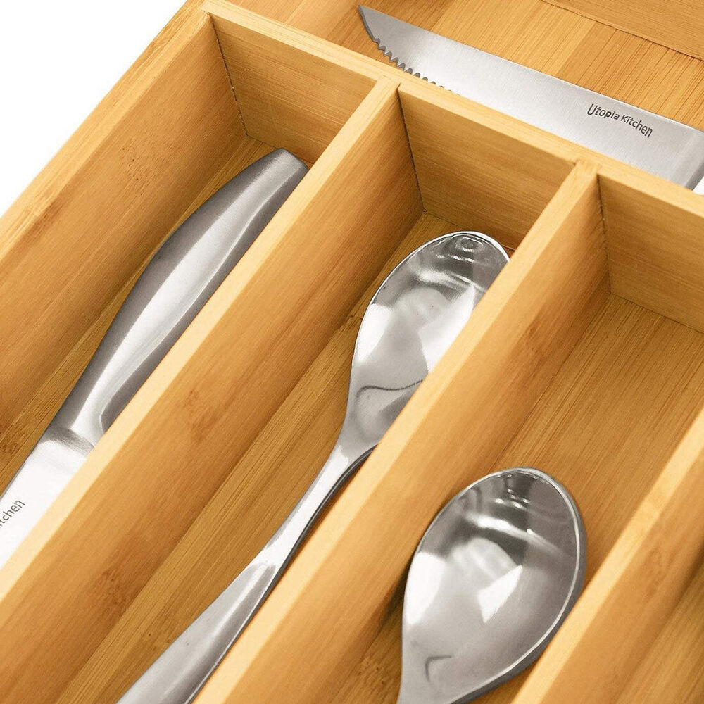 St. Clare Cutlery Tray 5 Compartment Bamboo Organiser Kitchen Accessory 35cm