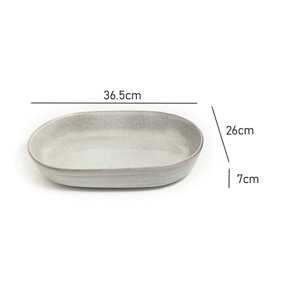 Lunde Ceramic Oval Baker Kitchen Accessory Dishwasher Safe 36x26cm Reactive Grey