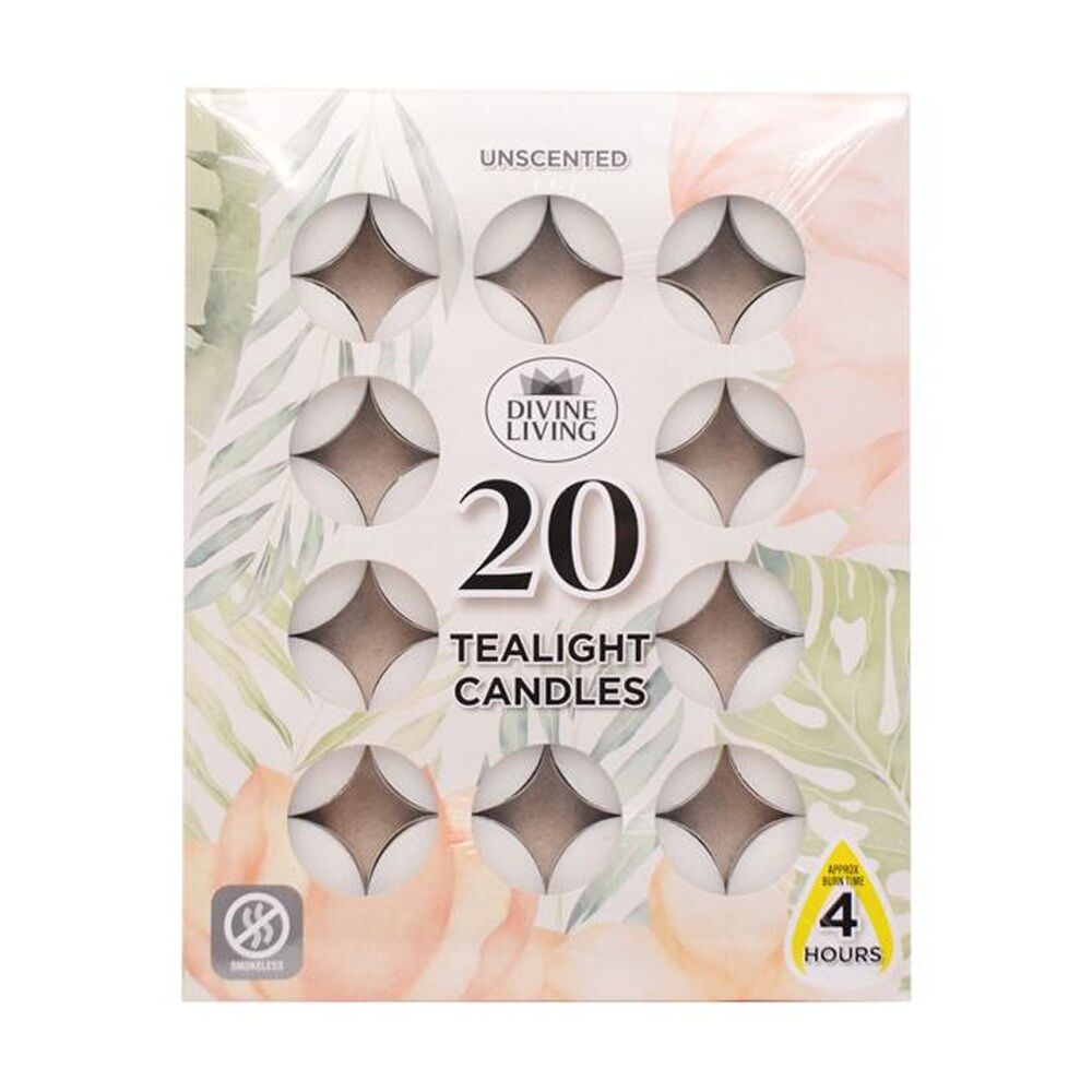 12x 20pc Divine Living Unscented Tealights Candles 4 Hours Burn Time 18.8x15cm