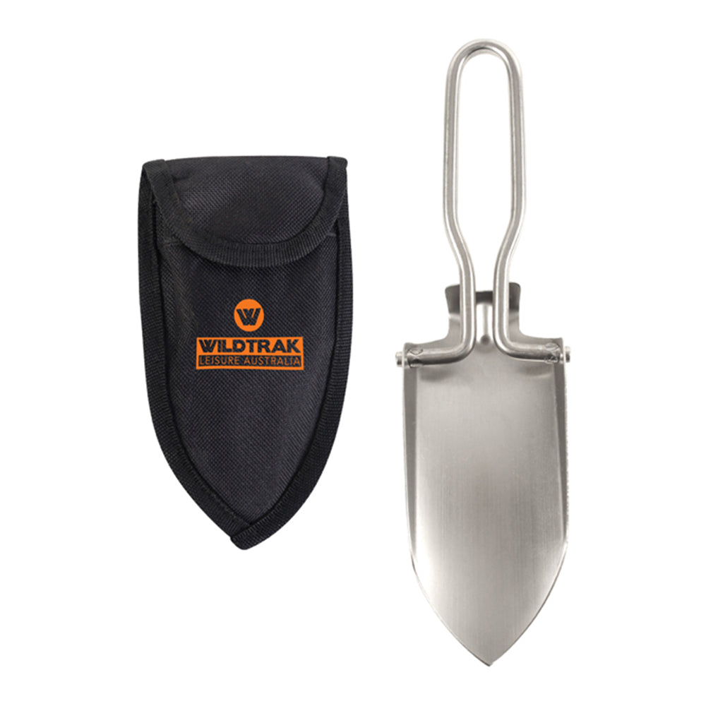 2x Wildtrak Folding 12x6cm Camp Spade Stainless Steel w/ Pouch - Silver