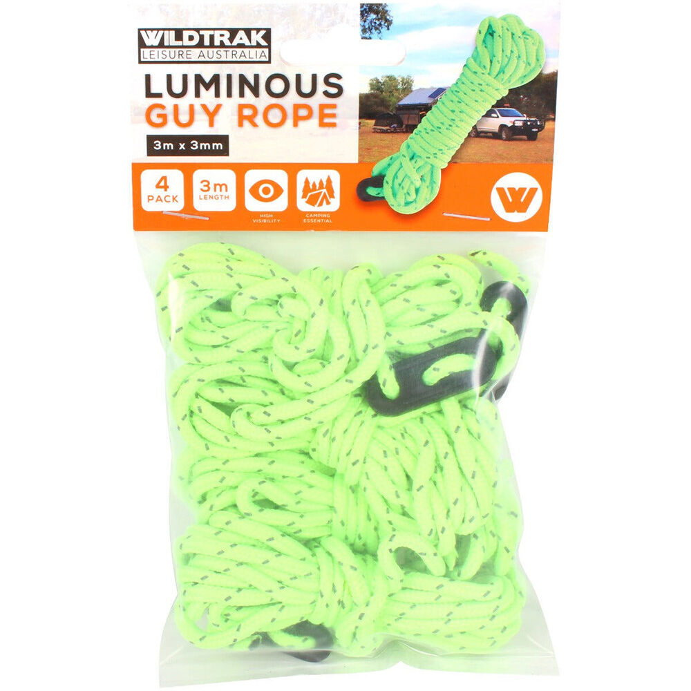 3x 4pc Wildtrak Glow In The Dark Camping Tent Guy Ropes Cordage Tracer 3m