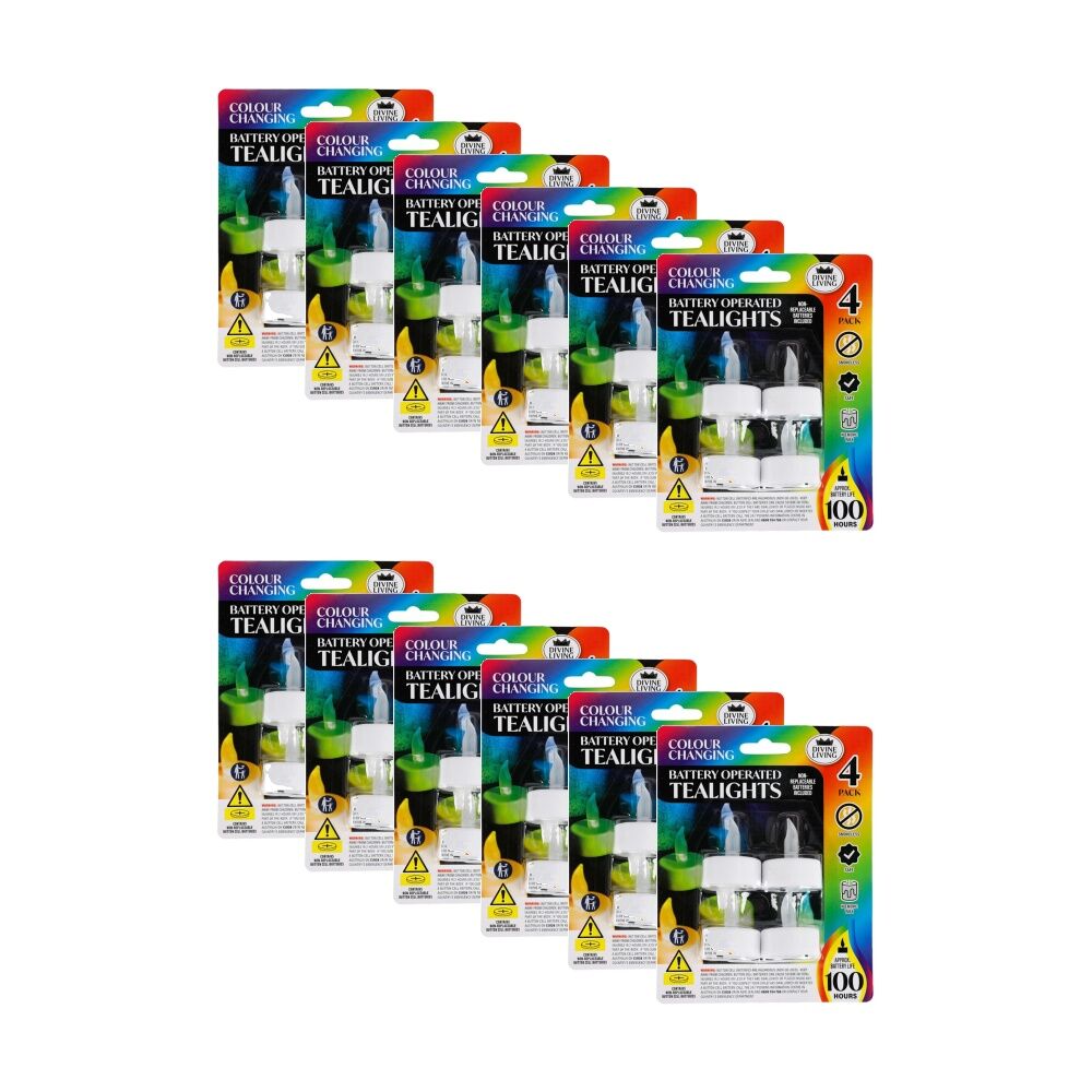 12x 4pc Divine Living Battery Operated Tealights Candles Colour Changing Small