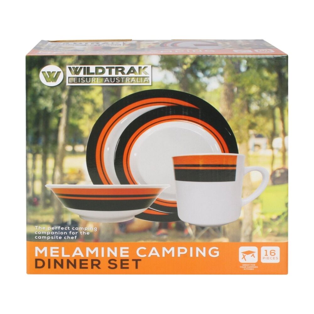 16pc Wildtrak Melamine Camping Food Plate/Bowl/Coffee Mug Set