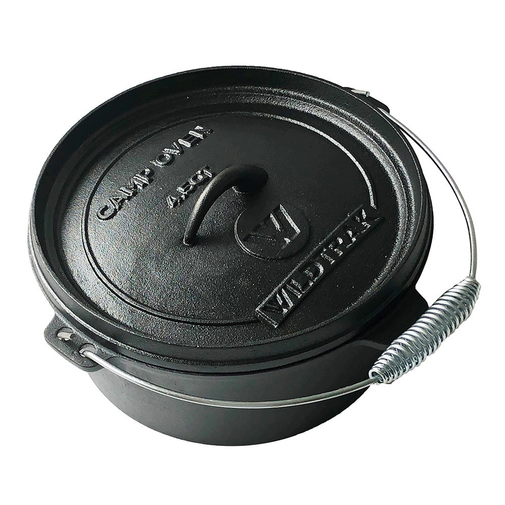 Wildtrak Round 4.5qt/25cm Cast Iron Camp Oven - Black