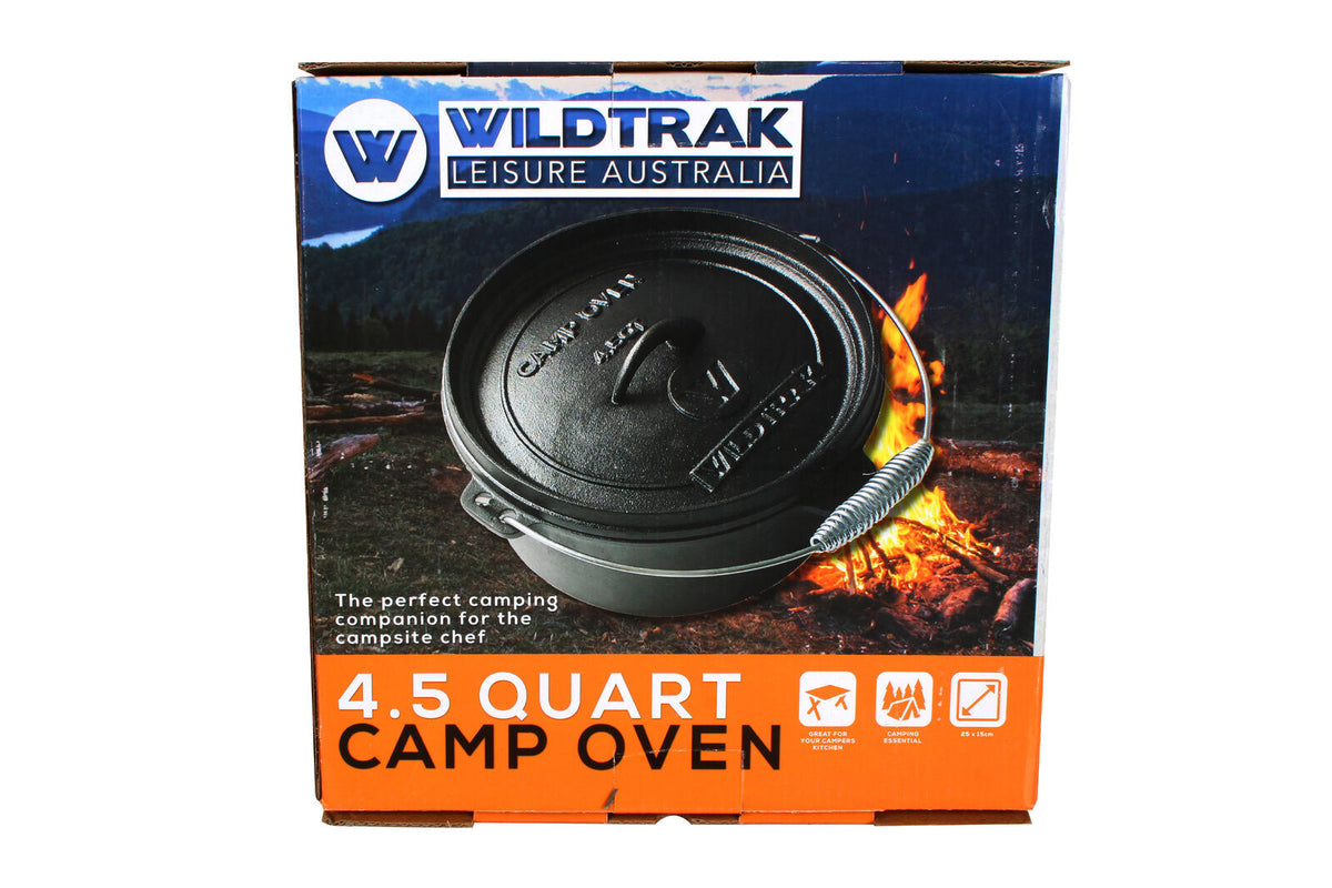 Wildtrak Round 4.5qt/25cm Cast Iron Camp Oven - Black